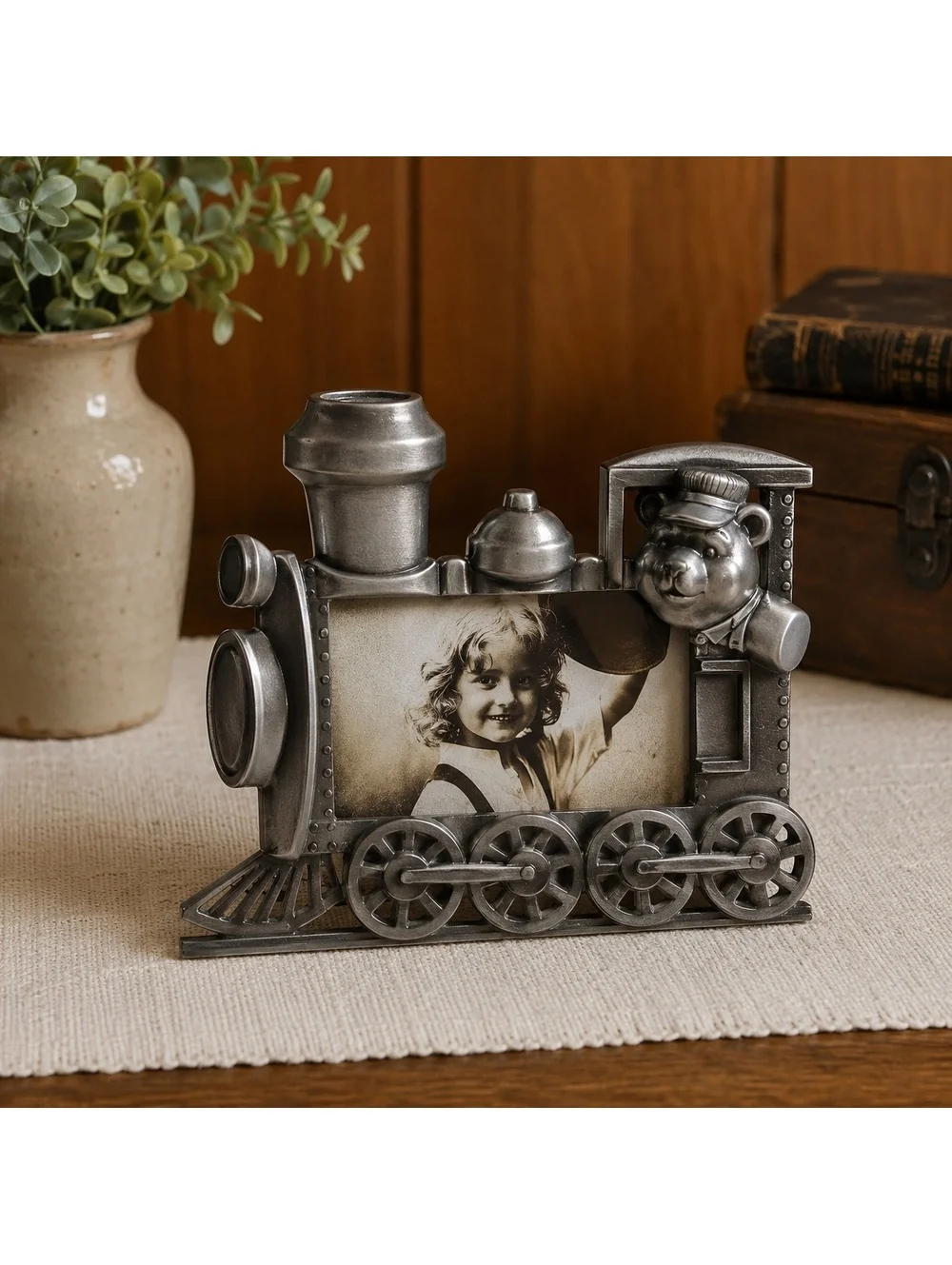 Vintage Berkeley Designs Train Picture Frame 3x2 Teddy Bear Musical Taiwan